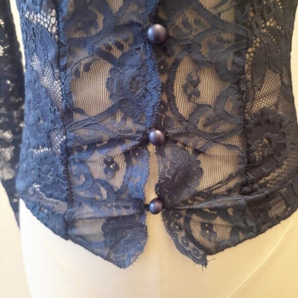 Femme Society Elegant Blue Lace Long Sleeve Top - Picture 6 of 13